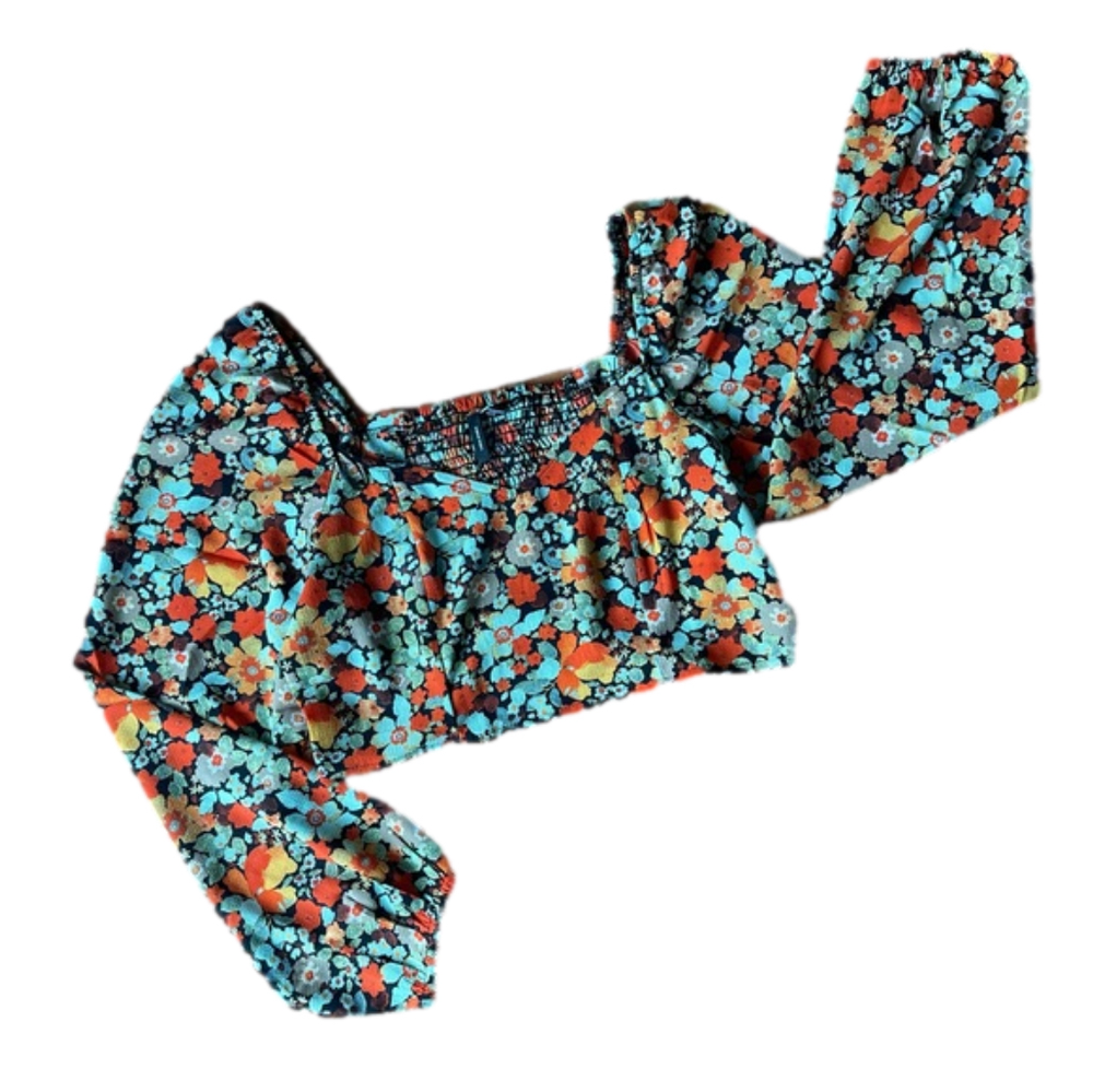 Vero Moda Floral Crop Long Sleeve Top